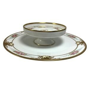 Antique Nippon 2-Tier Porcelain Serving Tray Hand-Painted Roses Gold Gilt Japan